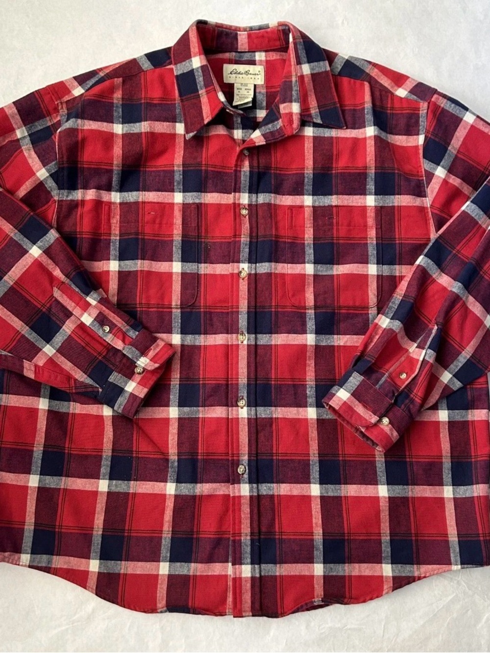 Eddie Bauer heavyweight Red and Navy Plaid Button-Down Shirt